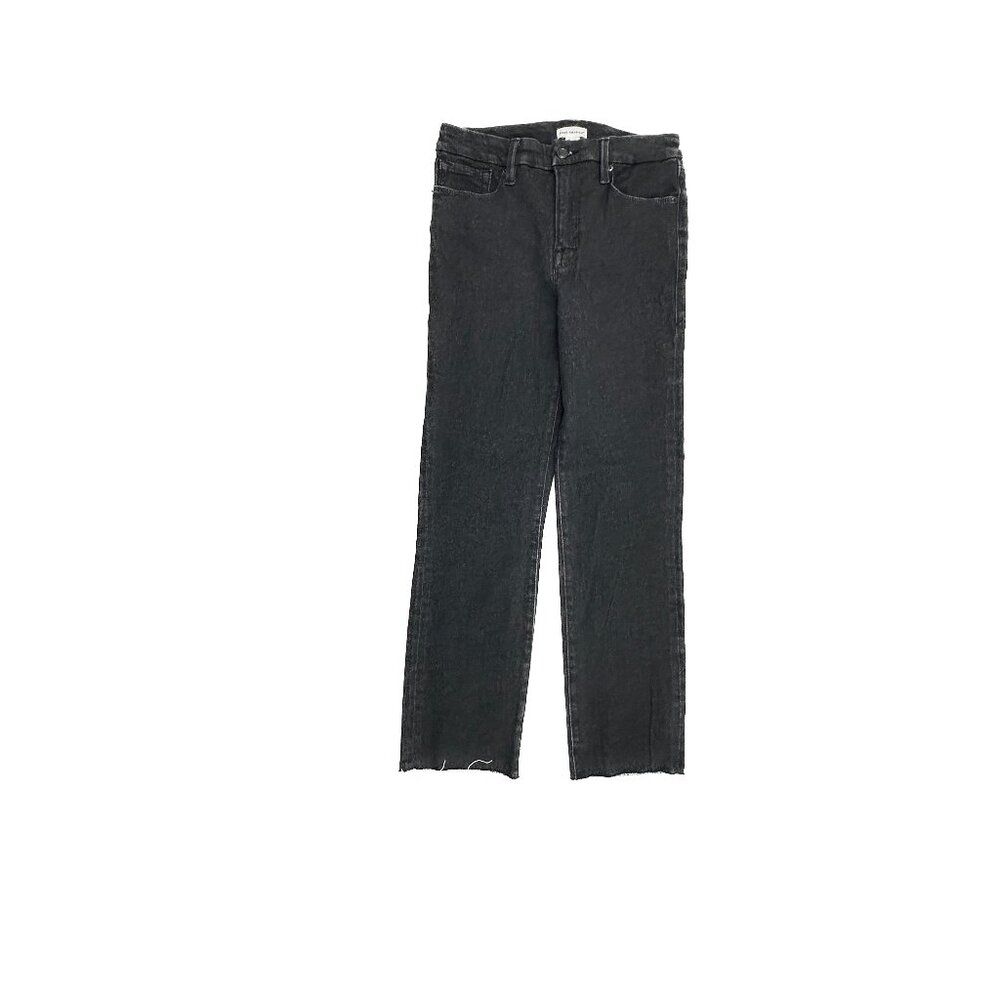 Good‎ American Jeans Women 8 Black Straight Raw Hem High Rise GS419TCET